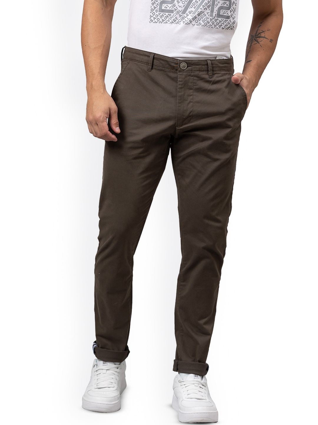 

Being Human Men Solid Regular Fit Trousers, Olive