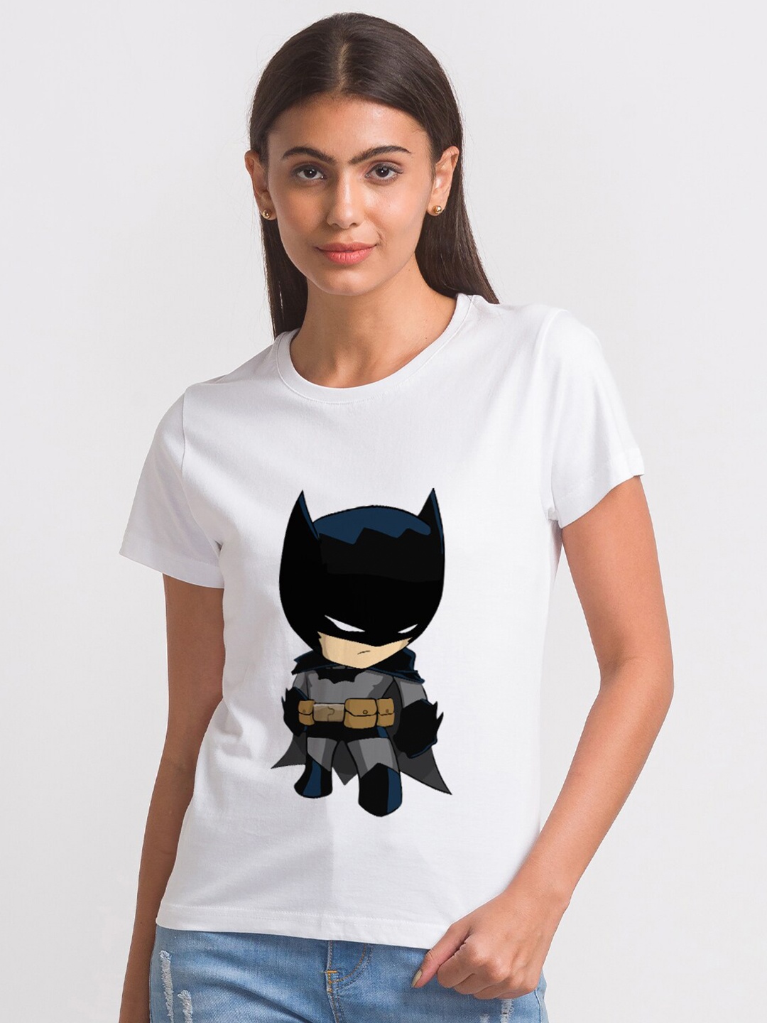 

FashionRack Women White Batman Printed Antimicrobial T-shirt