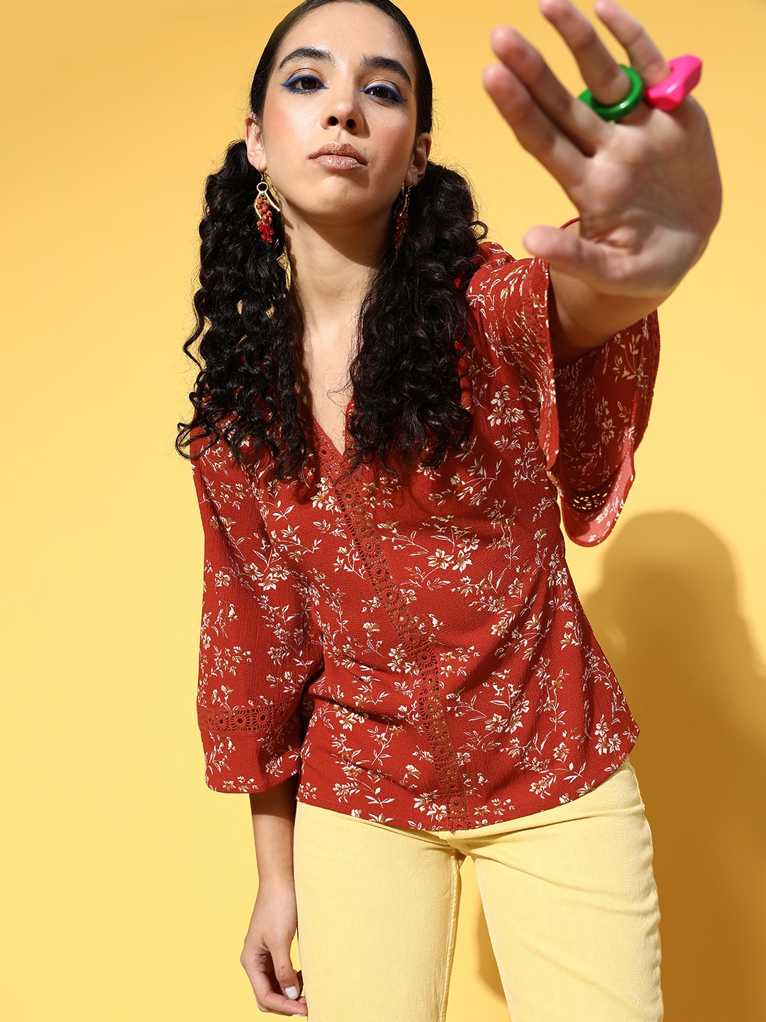 

Berrylush Floral Once Upon a Sleeve Top, Rust