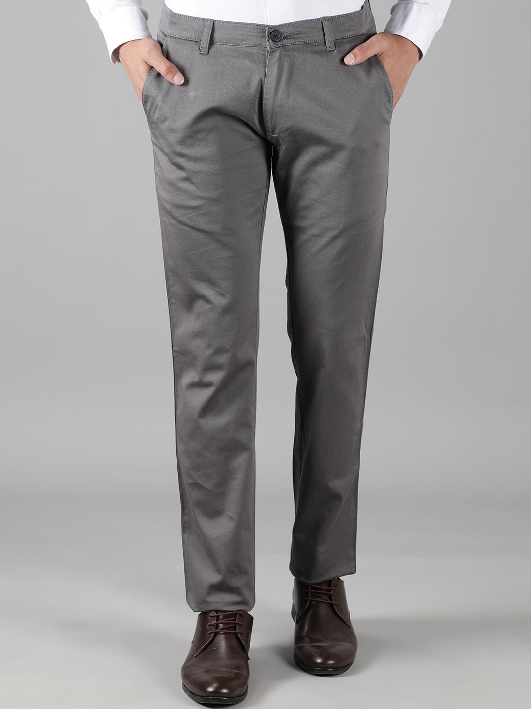 

POP CULTURE Men Grey Comfort Slim Fit Easy Wash Chinos Trousers