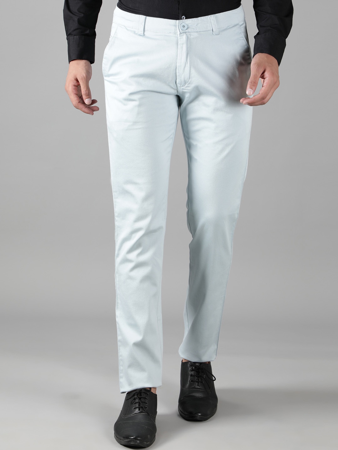 

POP CULTURE Men Turquoise Blue Comfort Slim Fit Easy Wash Trousers
