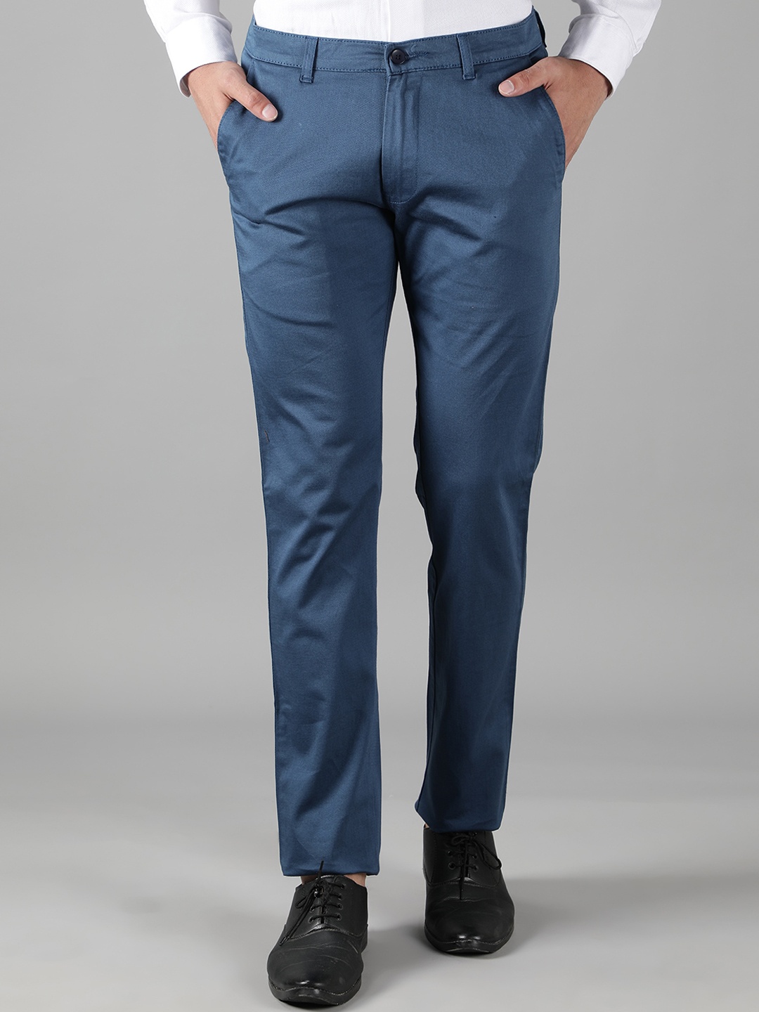 

POP CULTURE Men Teal Comfort Slim Fit Easy Wash Trousers