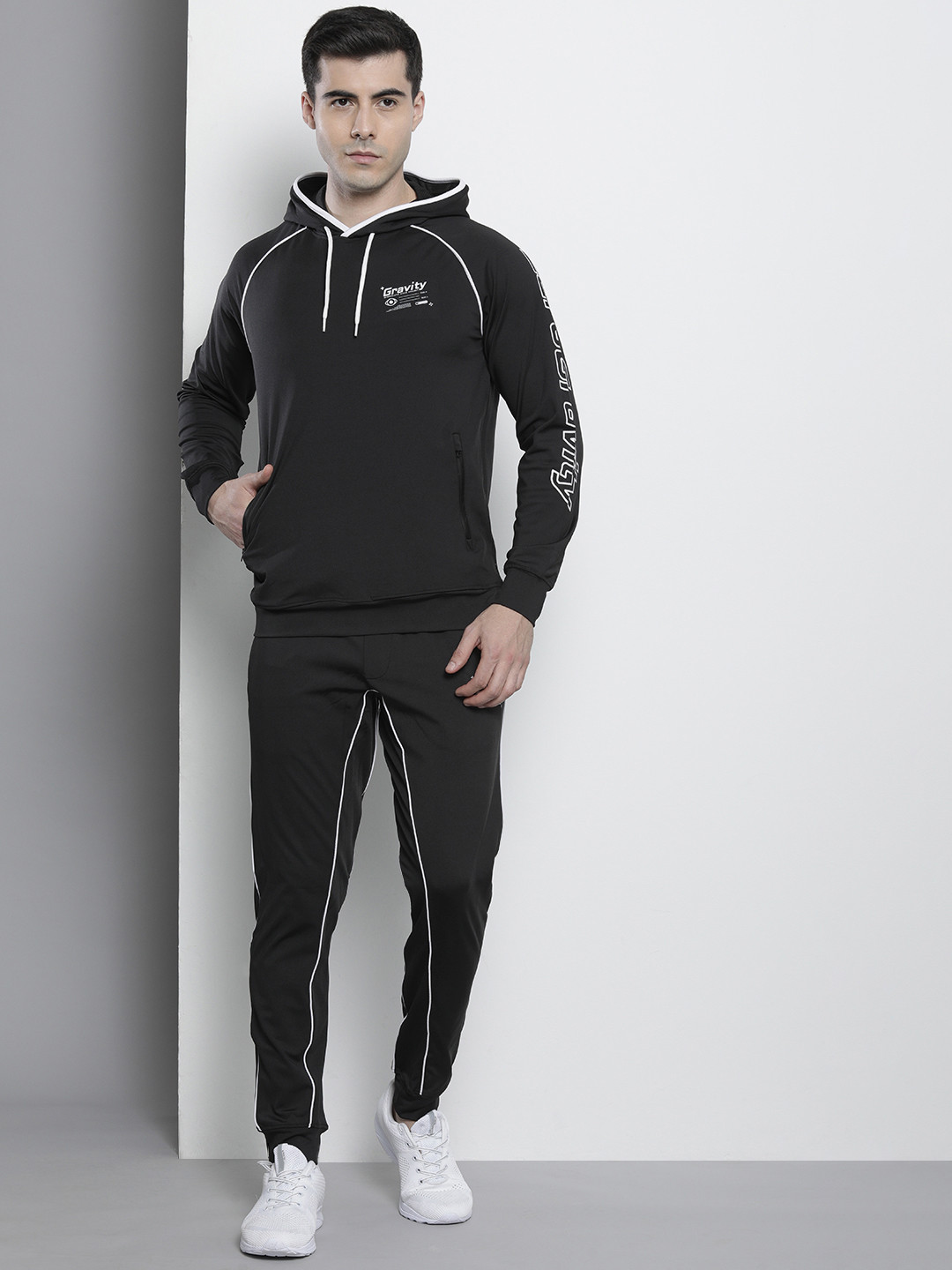 

The Indian Garage Co Men Black Printed Track Co-Ords