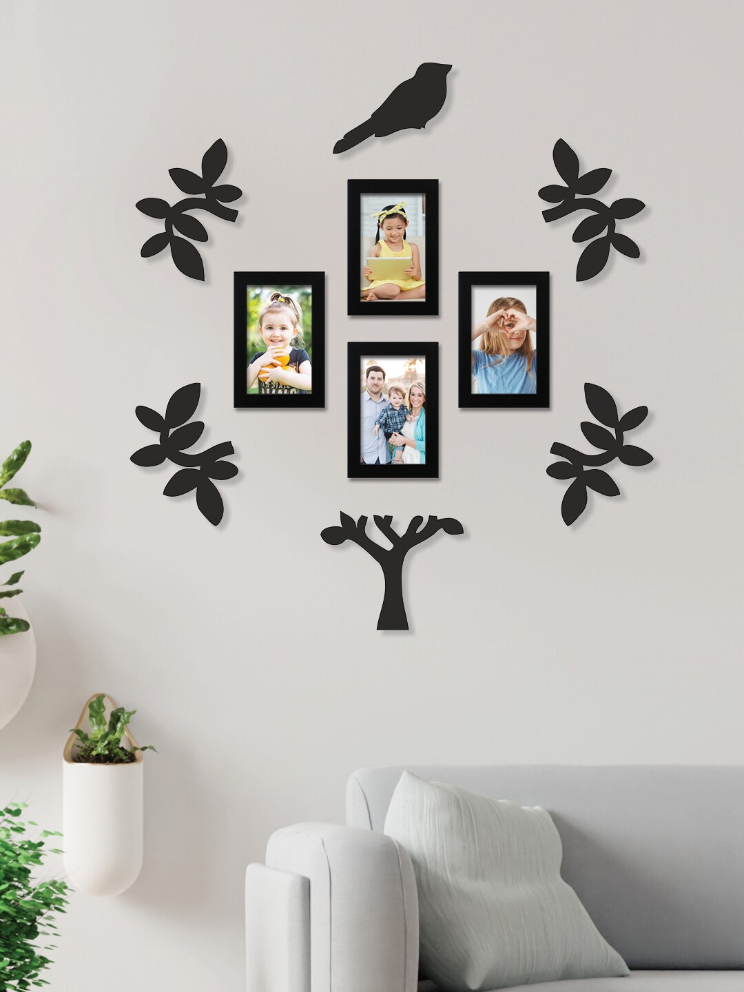 

RANDOM Set of 4 Solid Family Tree Collage Photo Frame with 6 Plaques, Black
