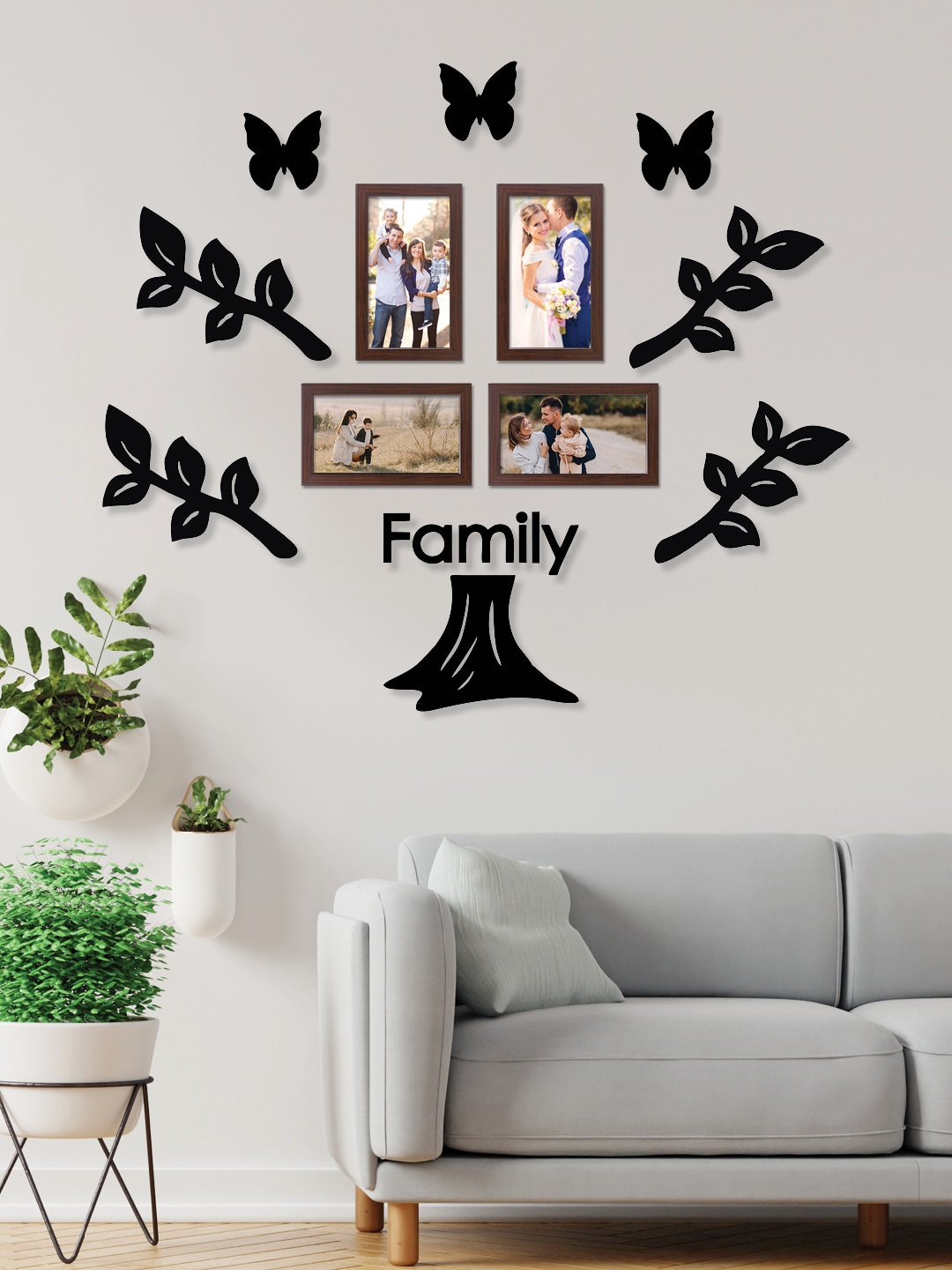 

RANDOM Set Of 4 Solid Family Tree Collage Photo Frames With 9 Plaques, Brown