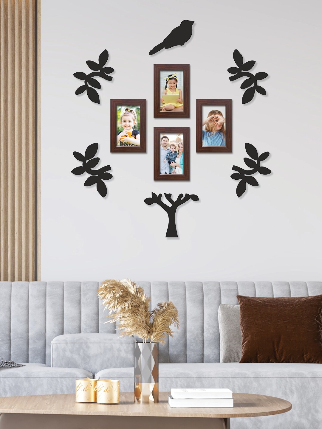 

RANDOM Set Of 4 Solid Family Bird Tree Collage Photo Frames, Brown