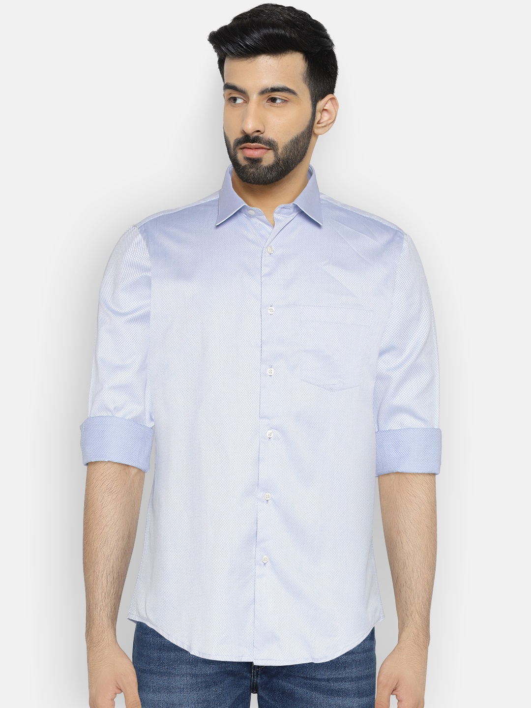 

Blackberrys Men Blue Slim Fit Self-Design Formal Shirt
