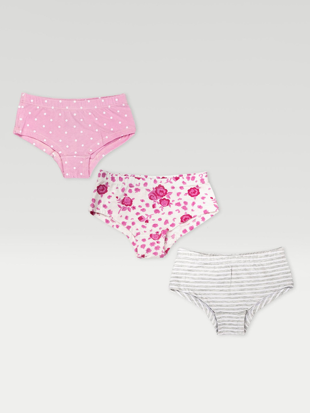 

haus & kinder Girls Pack Of 3 Pink Printed Cotton Boy Shorts Briefs