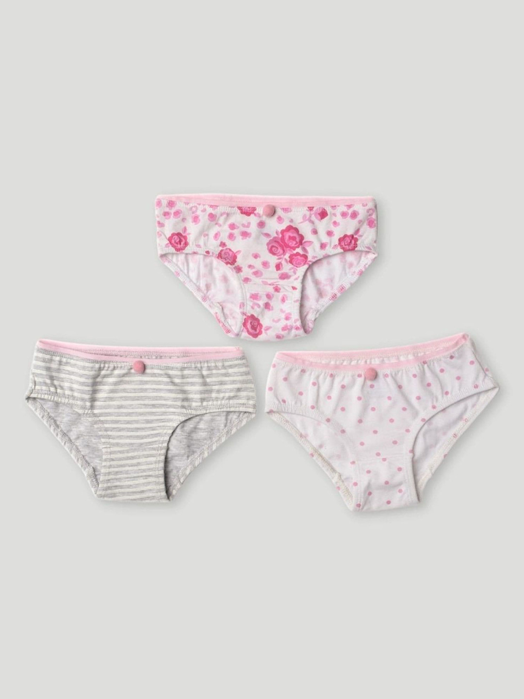 

haus & kinder Girls Pack Of 3 Pink And White Printed Basic Briefs