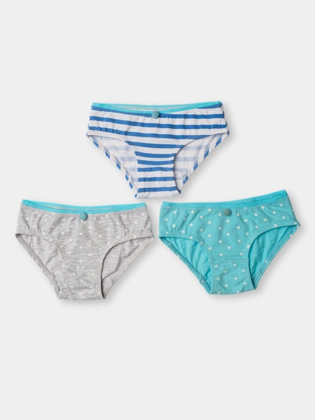 

haus & kinder Kids Girls Blue And White Pack Of 3 Striped Cotton Basic Briefs