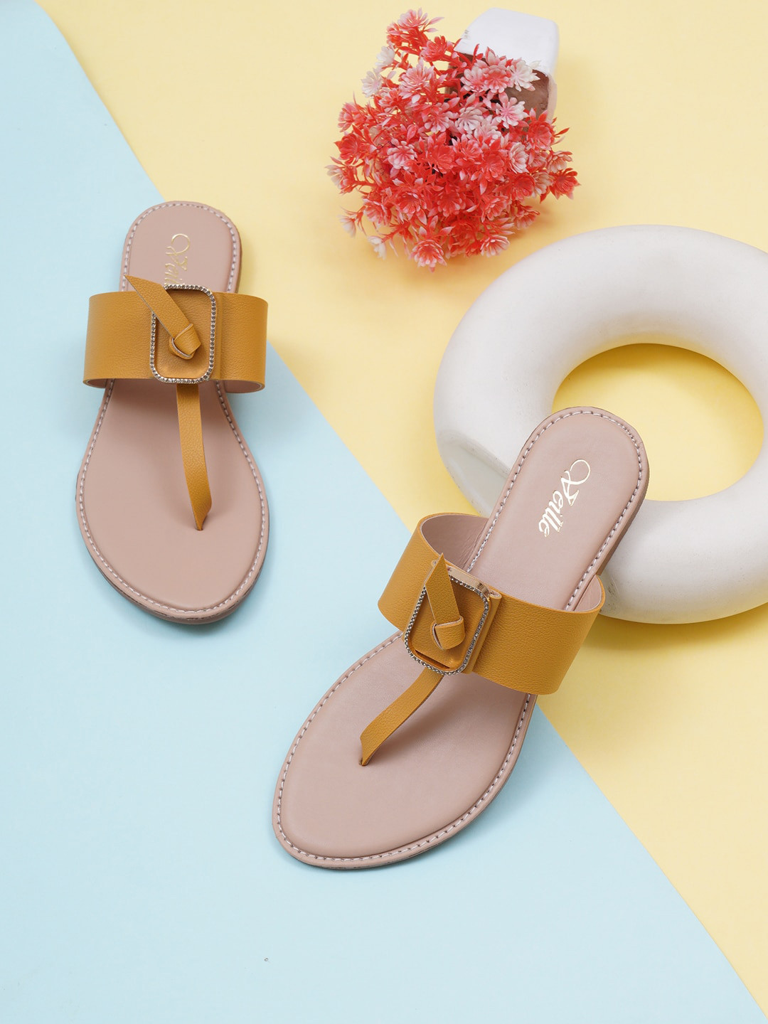 

VEILLE Women Mustard Open Toe Flats