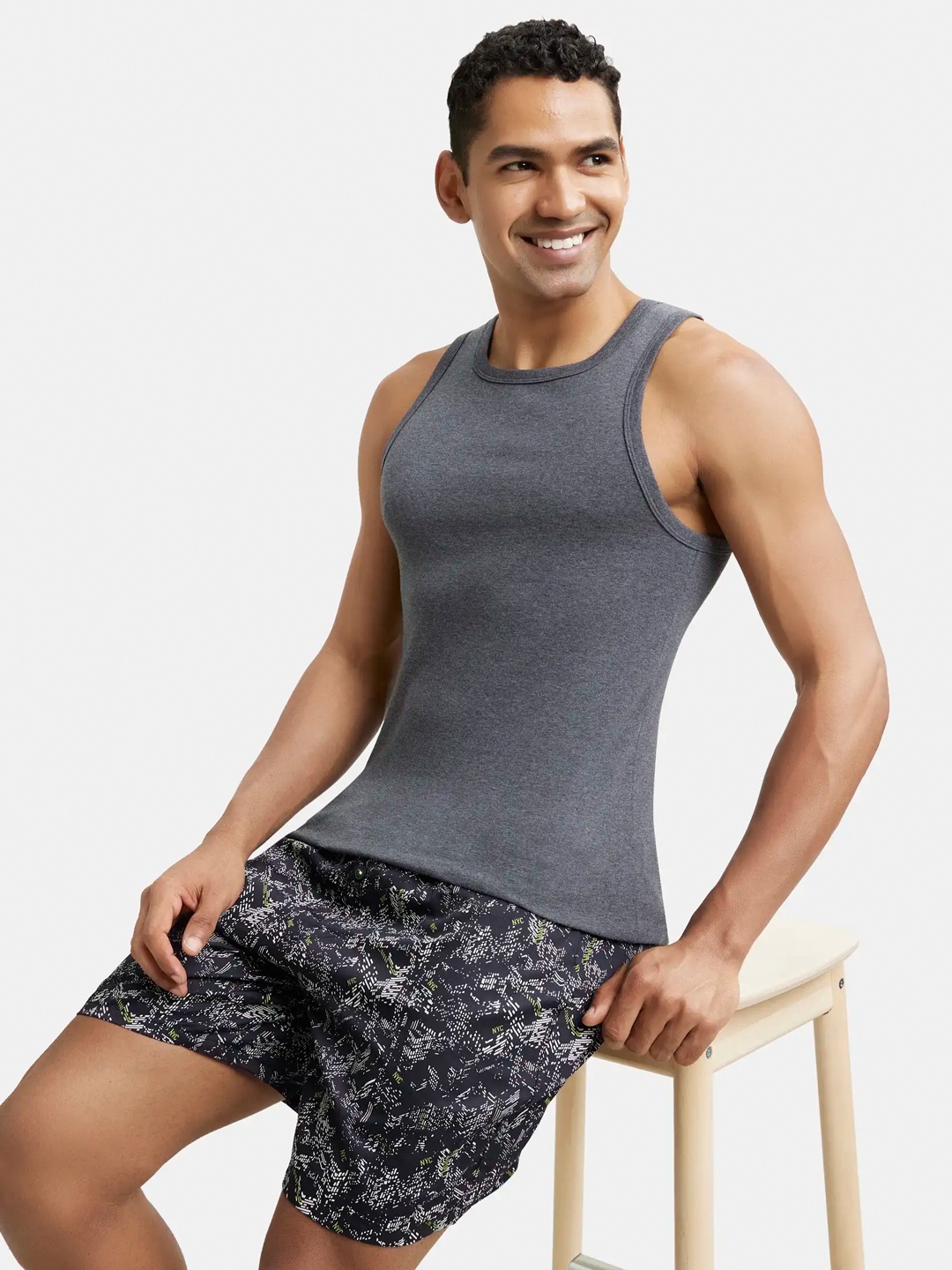 

Jockey Men Charcoal Grey Melange Effect Combed Cotton Solid Innerwear Vest