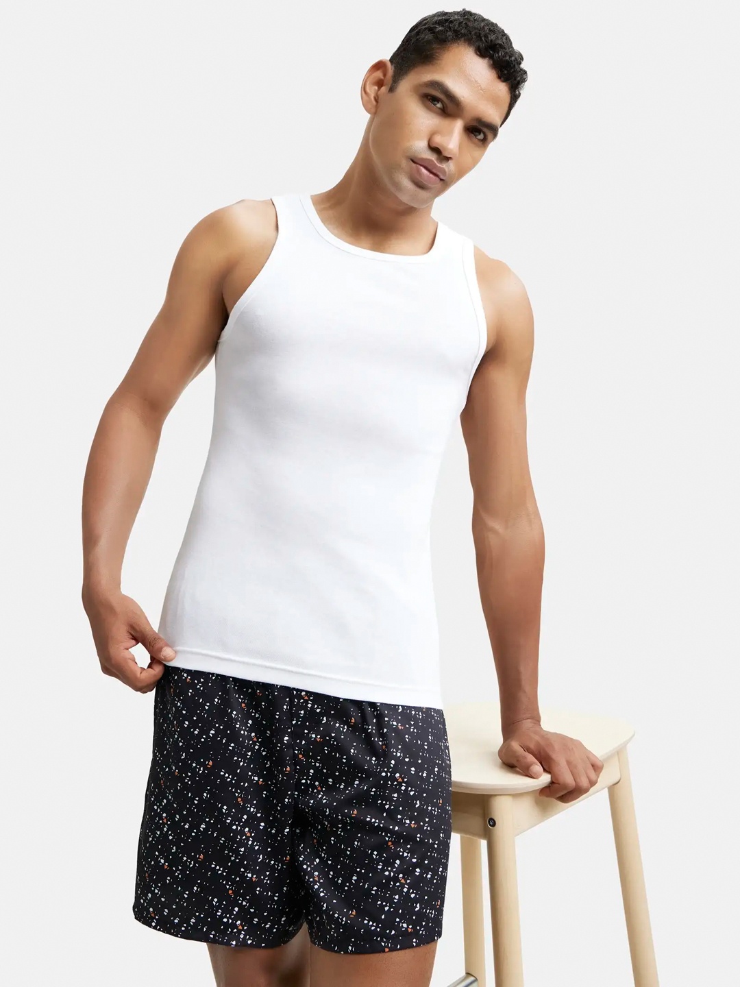 

Jockey Men Navy Blue Combed Cotton Solid Innerwear Vest, White