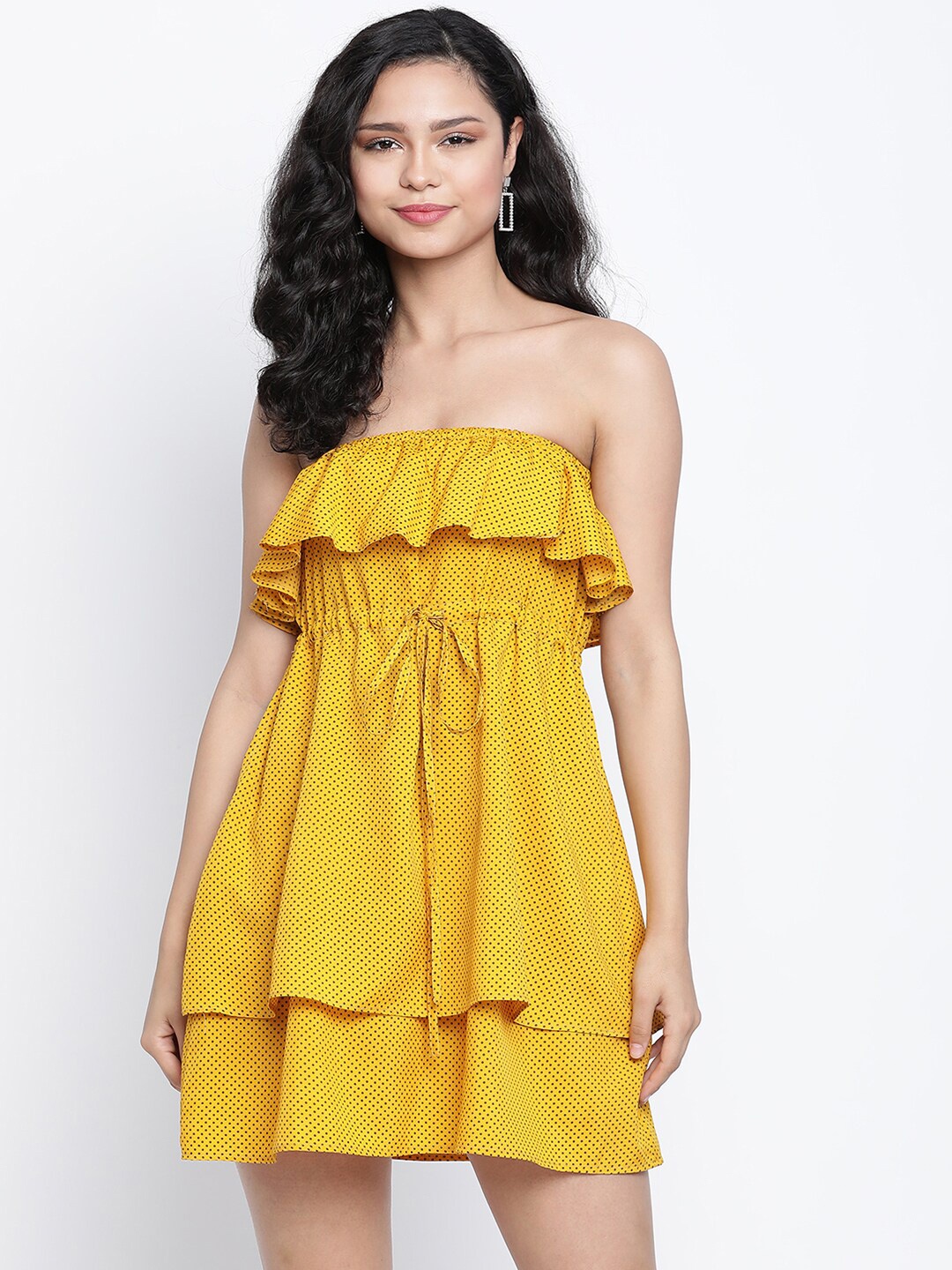 

DRAAX Fashions Yellow Off-Shoulder Chiffon Mini Dress