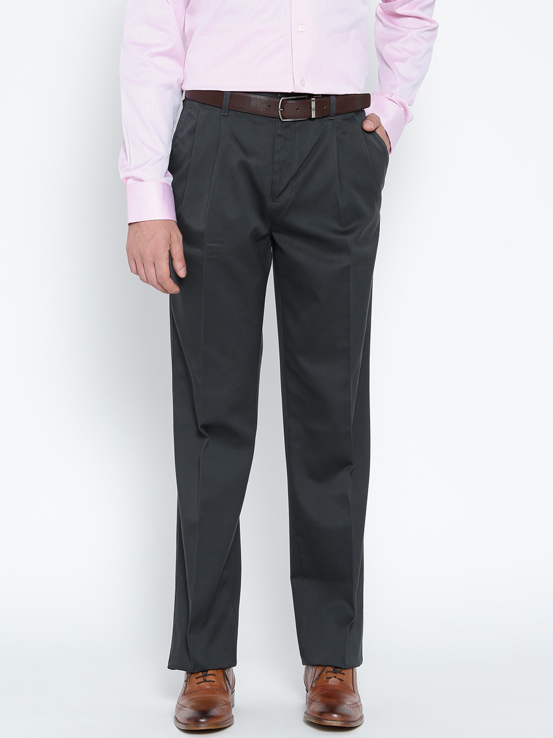 

Blackberrys Men Charcoal Grey B-88P Slim Fit Solid Formal Trousers