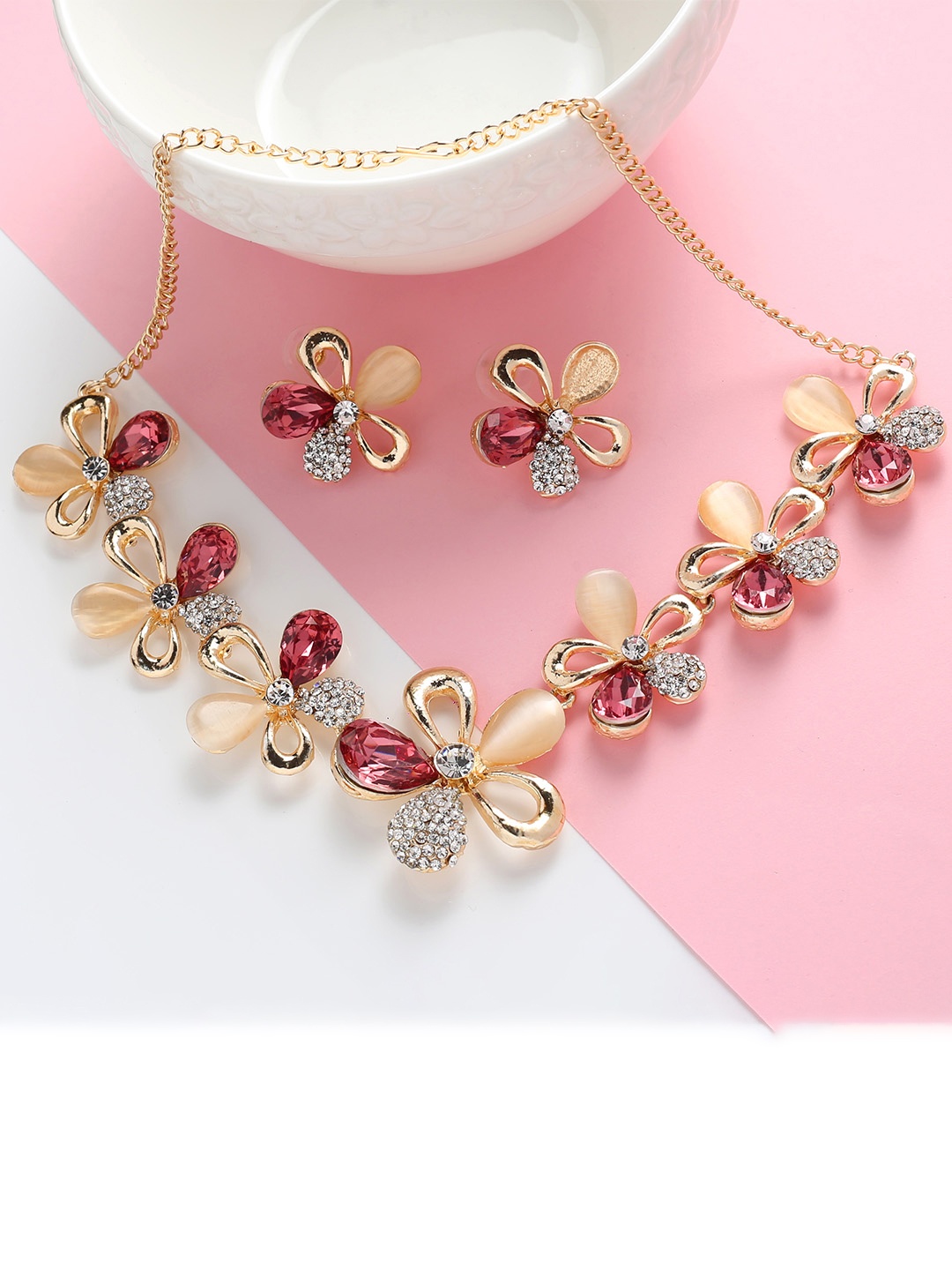

MAD CLUB Women Gold-Plated Peach AD Studded Jewelry Set