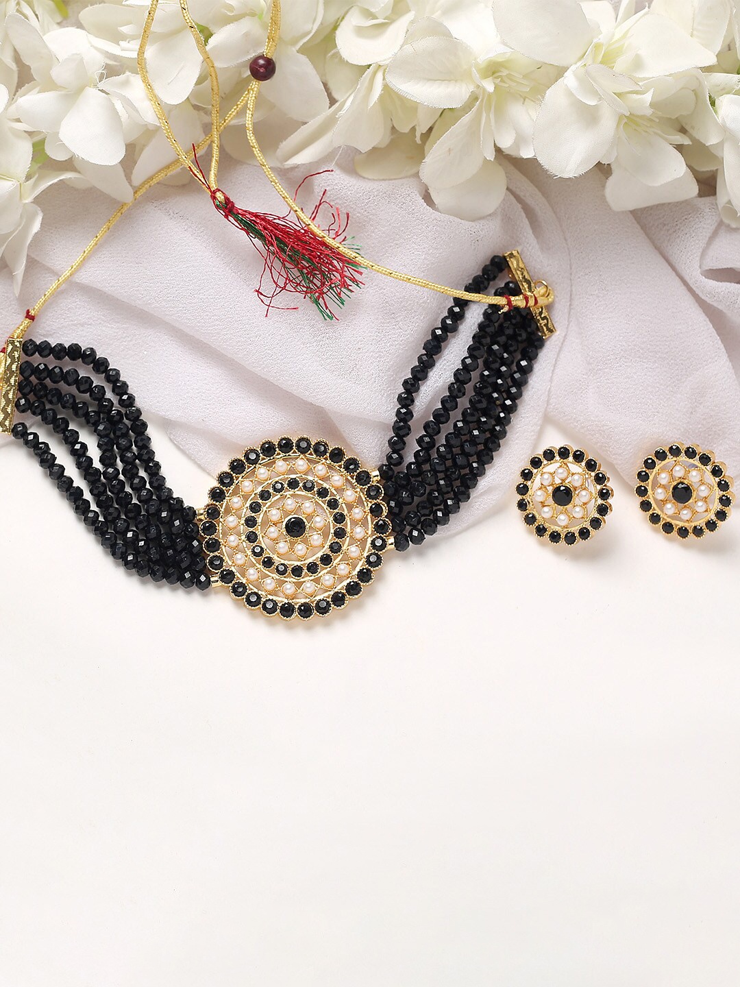 

MAD CLUB Gold-Plated Black Pearl Studded Jewellery Set