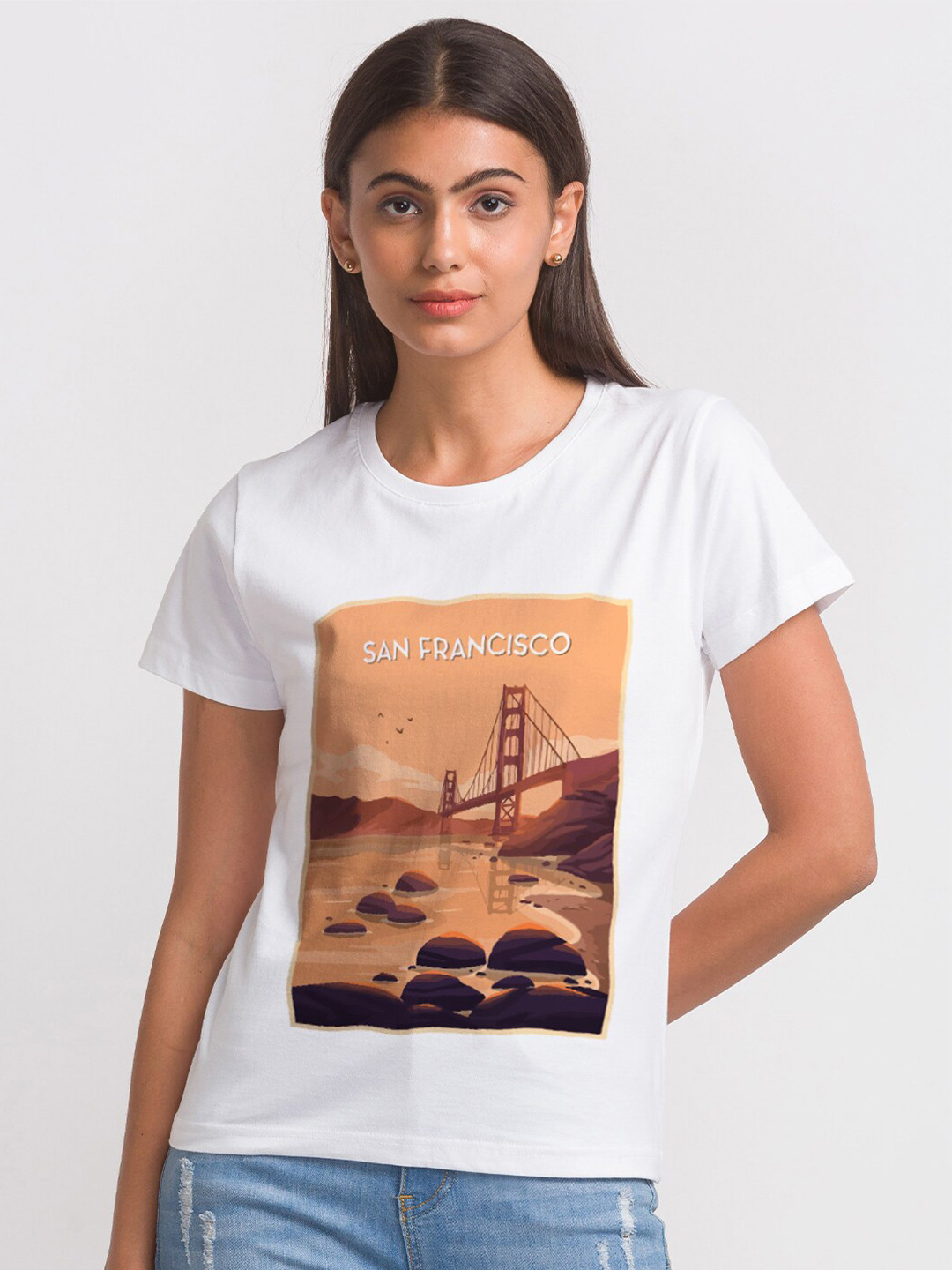 

FashionRack Women White & Beige Printed Bio Finish T-shirt