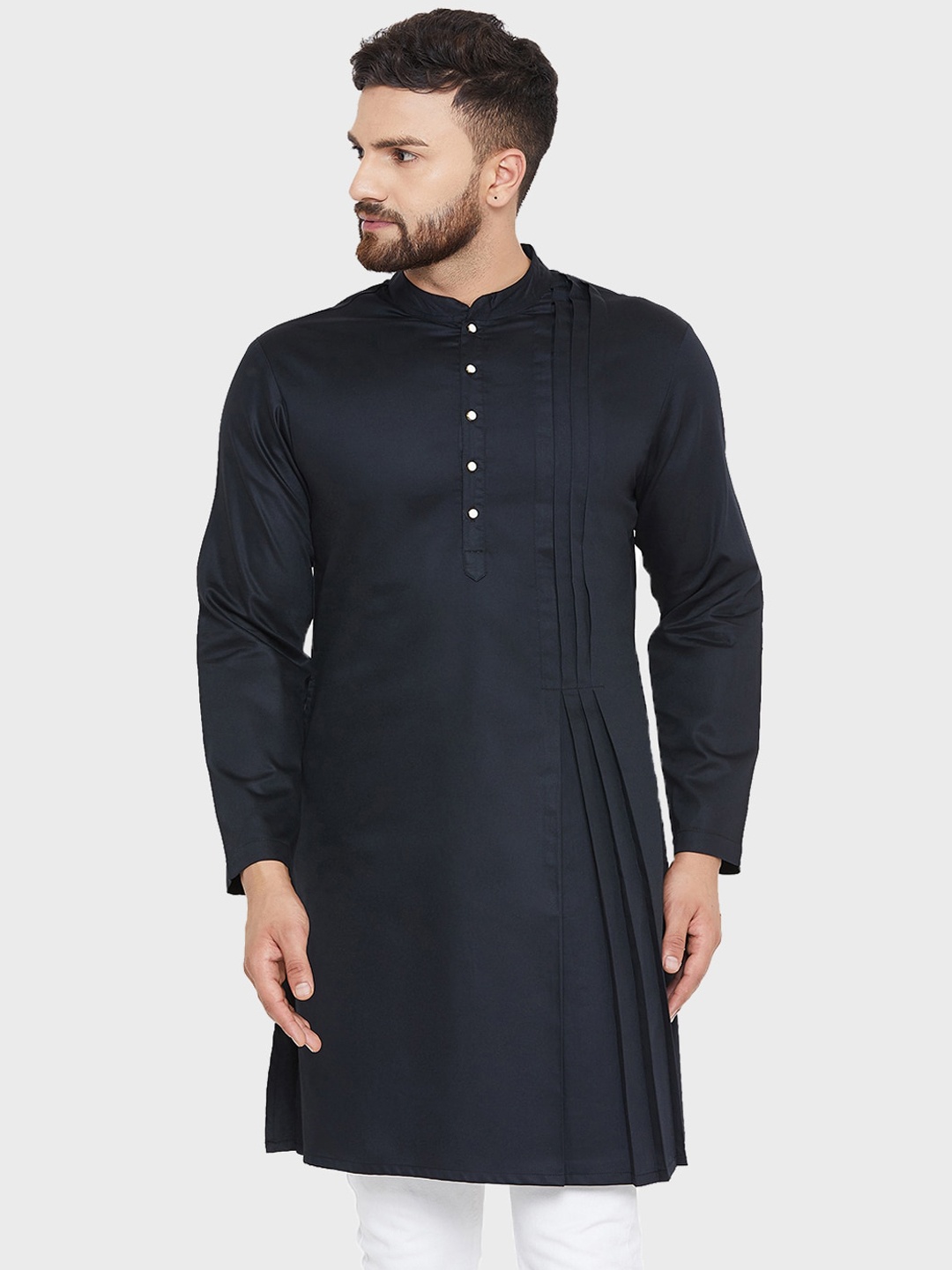 

Hypernation Men Black Satin Kurta