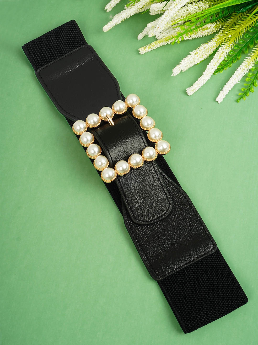 

Ferosh Women Black Pearl Buckled Belt