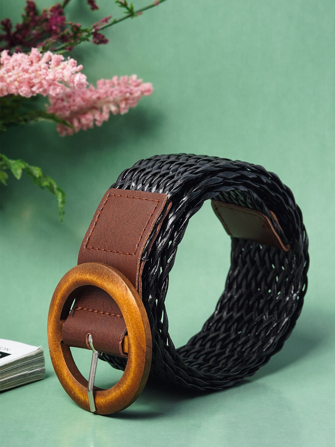 

Ferosh Women Black Buckled Mesh Belt