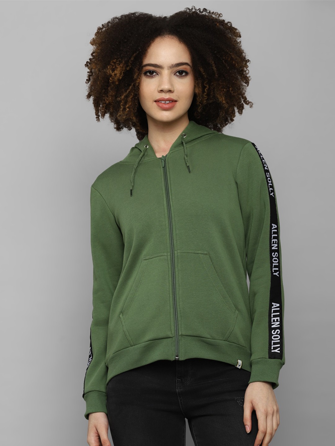 

Allen Solly Woman Women Green Solid Cotton Hooded Sweatshirt