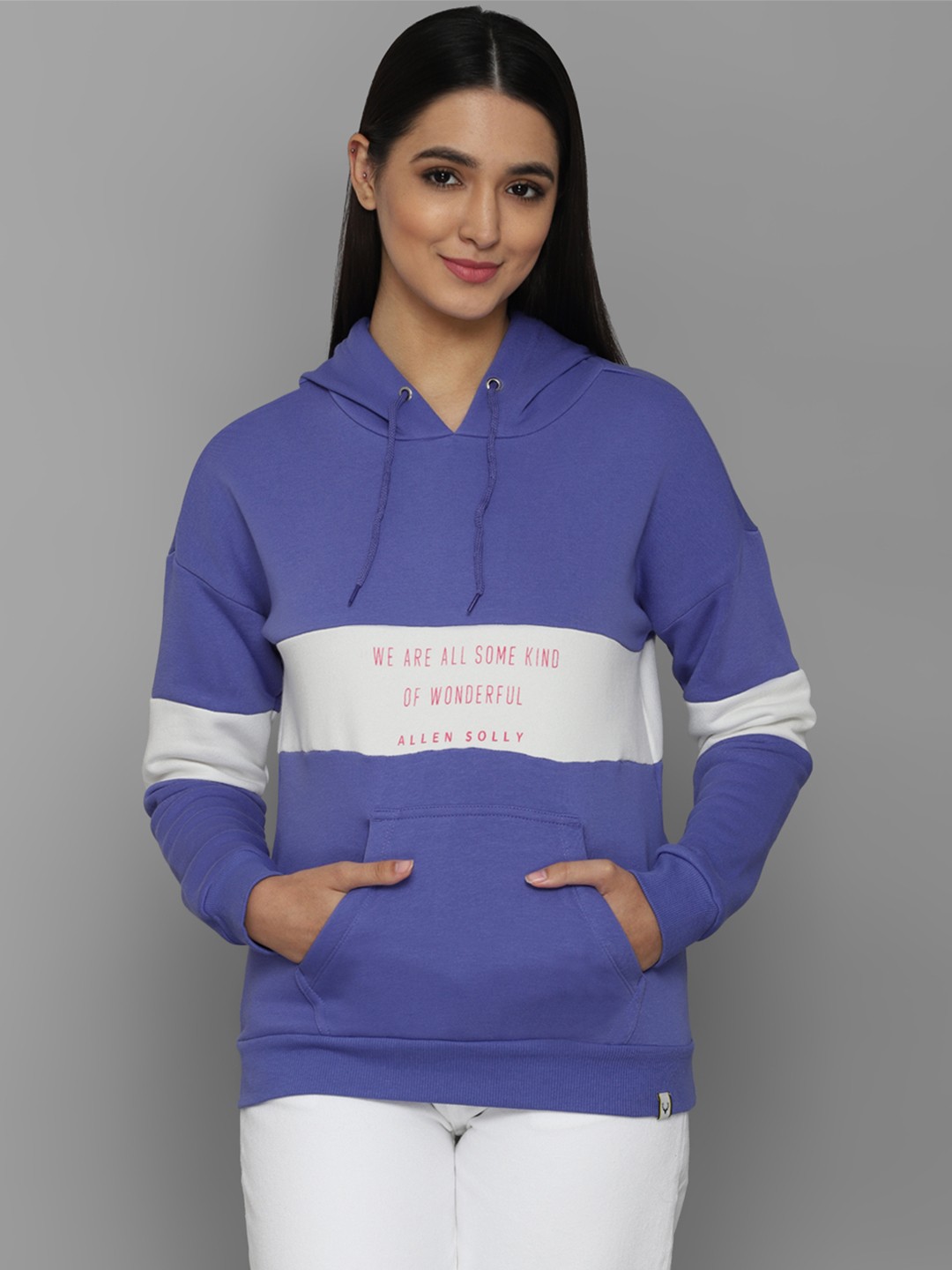

Allen Solly Woman Women Blue Colourblocked Hooded Sweatshirt