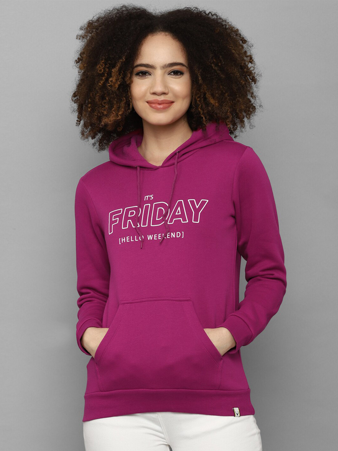 

Allen Solly Woman Women Purple Printed Hooded Cotton Sweatshirt