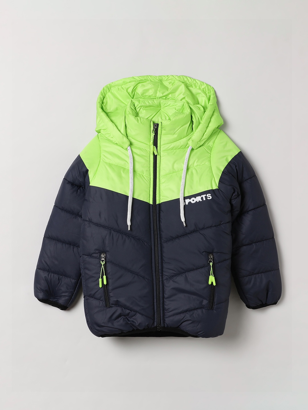 

The Boo Club Boys Green Navy Blue Colourblocked Padded Jacket