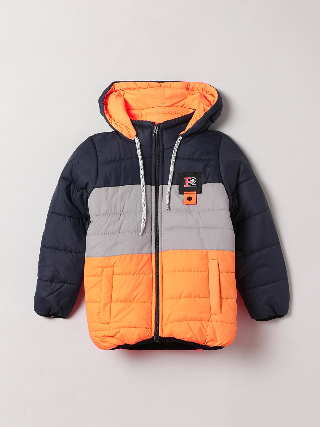 

The Boo Club Boys Orange & Grey Colourblocked Puffer Jacket