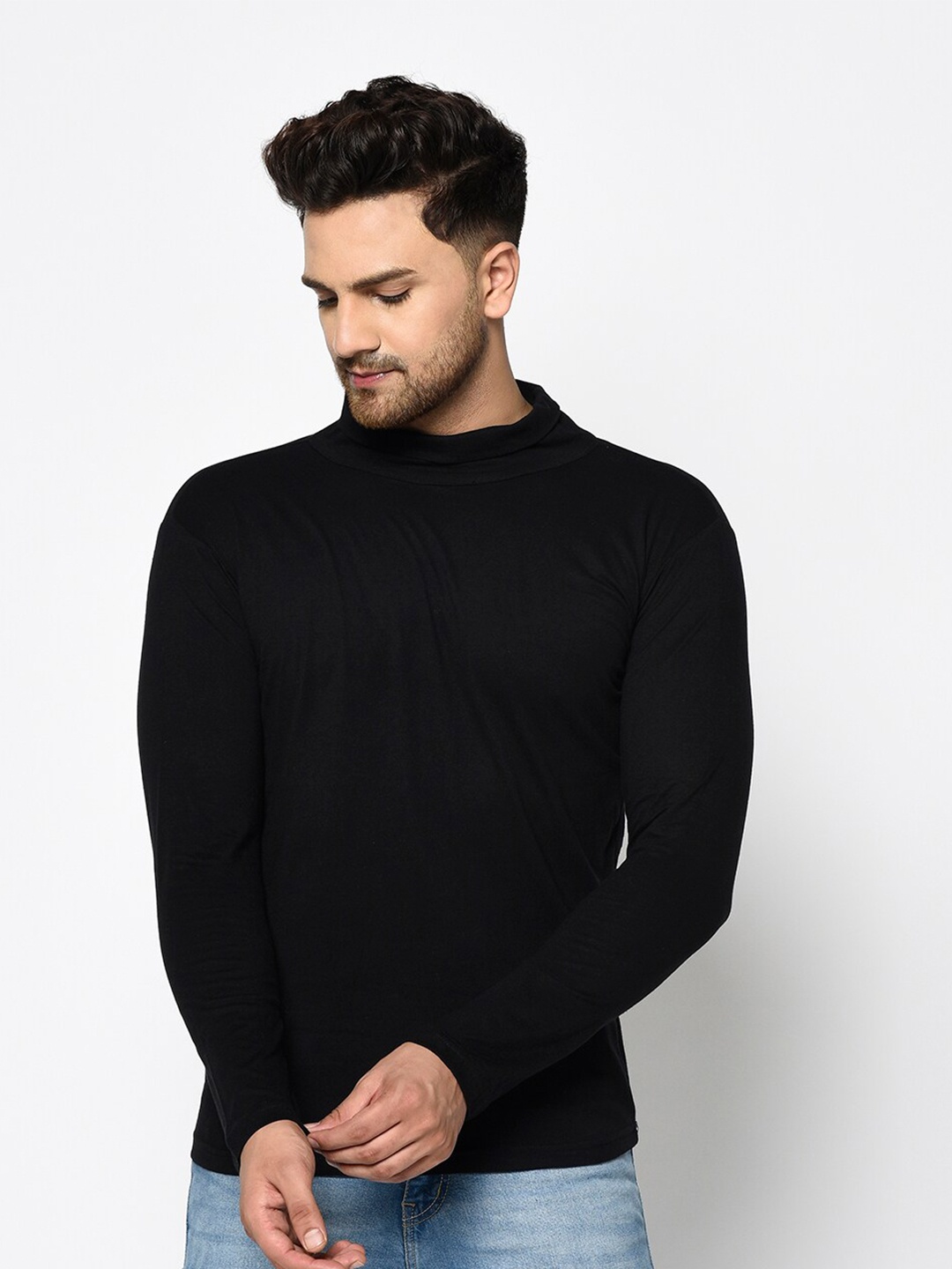 

Rigo Men Black High Neck Slim Fit T-shirt