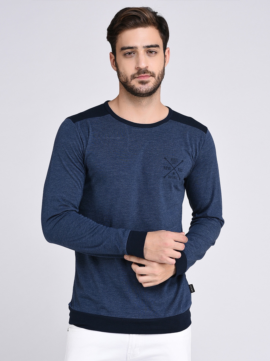 

Rigo Men Blue Cotton Casual T-shirt