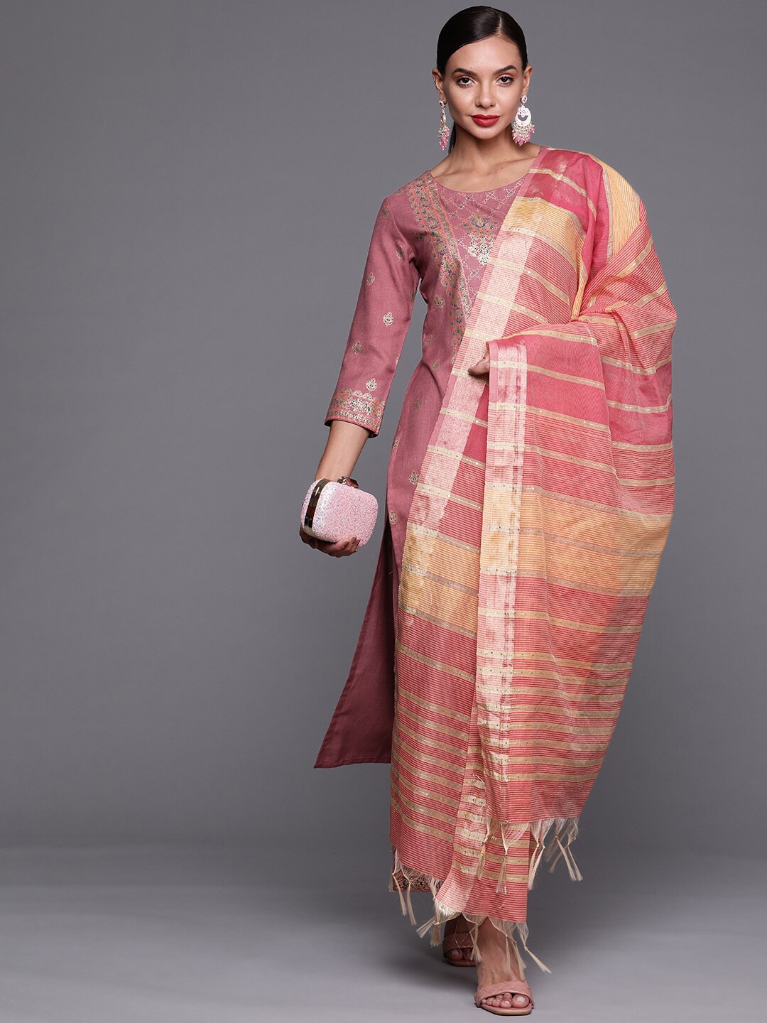 

Indo Era Women Mauve Printed Kurta with Palazzos & With Dupatta