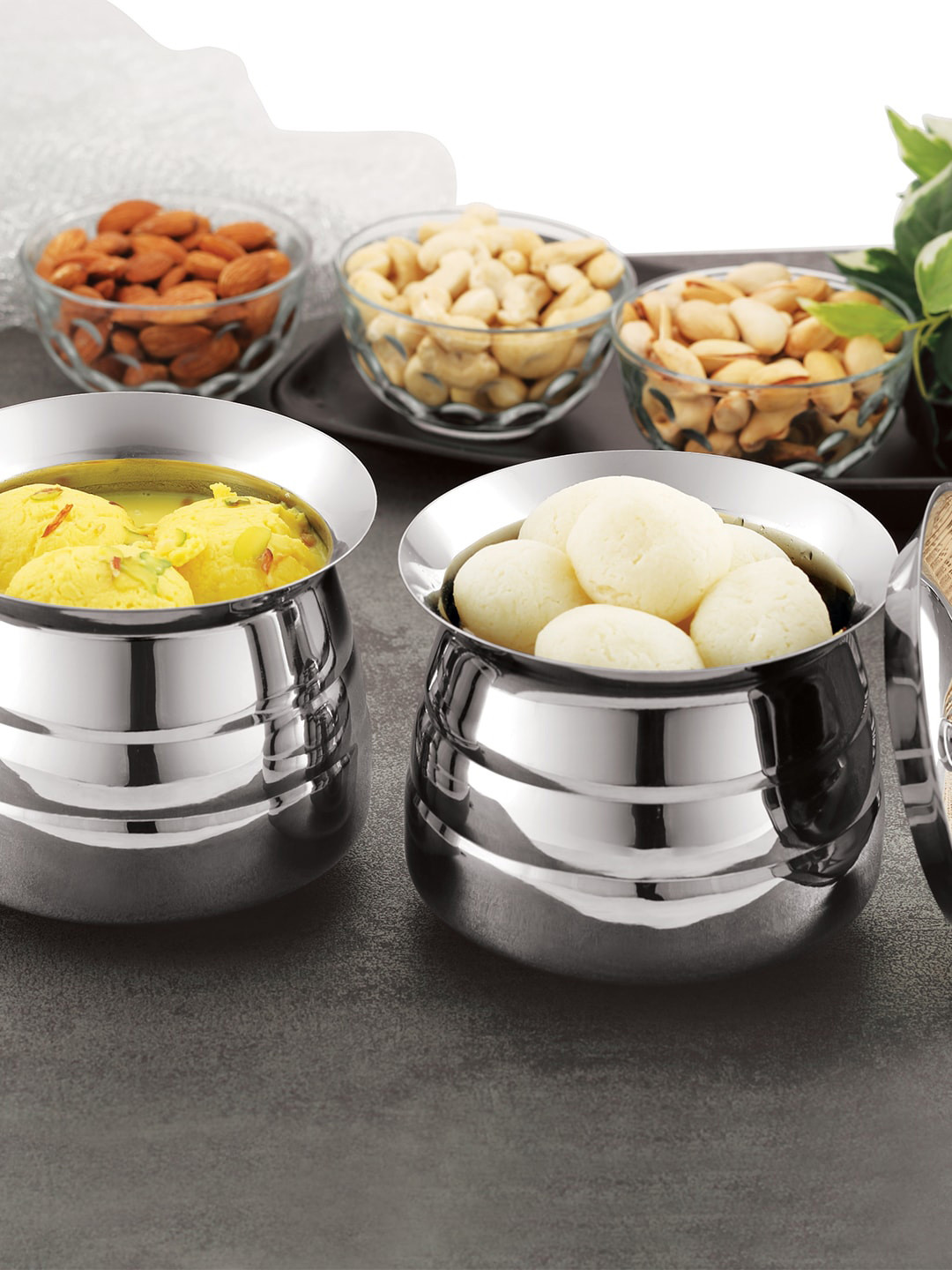 

HAZEL Set Of 2 Silver-Toned Solid Handi With Lid