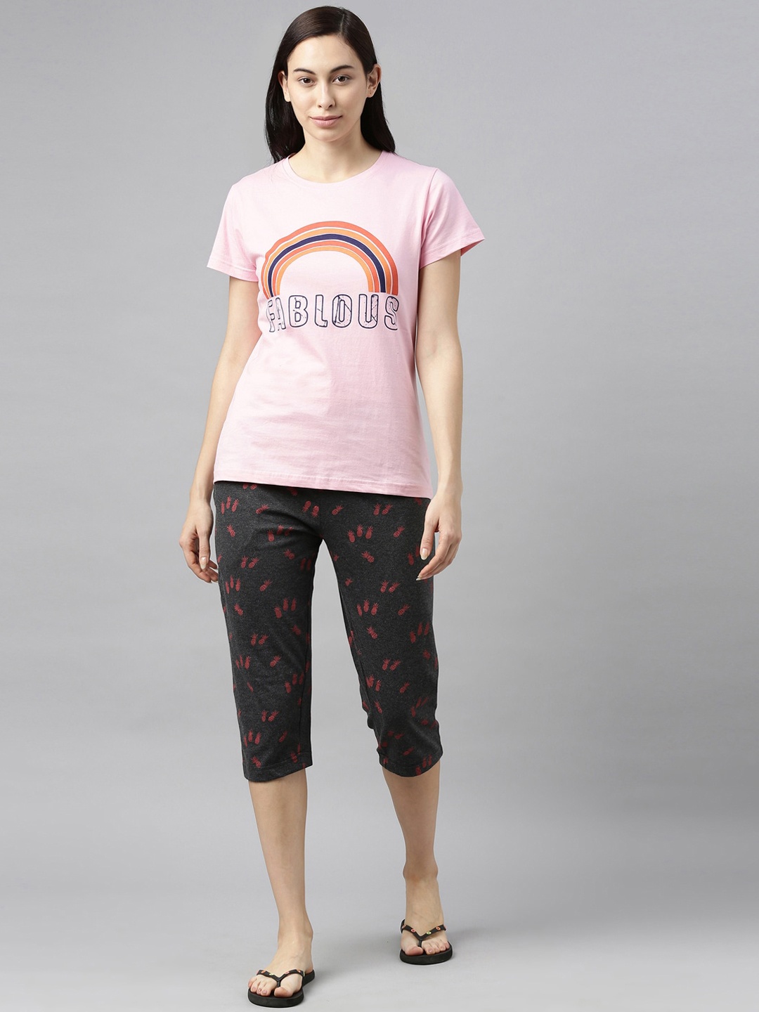 

Kryptic Women Pink & Black Printed Night suit