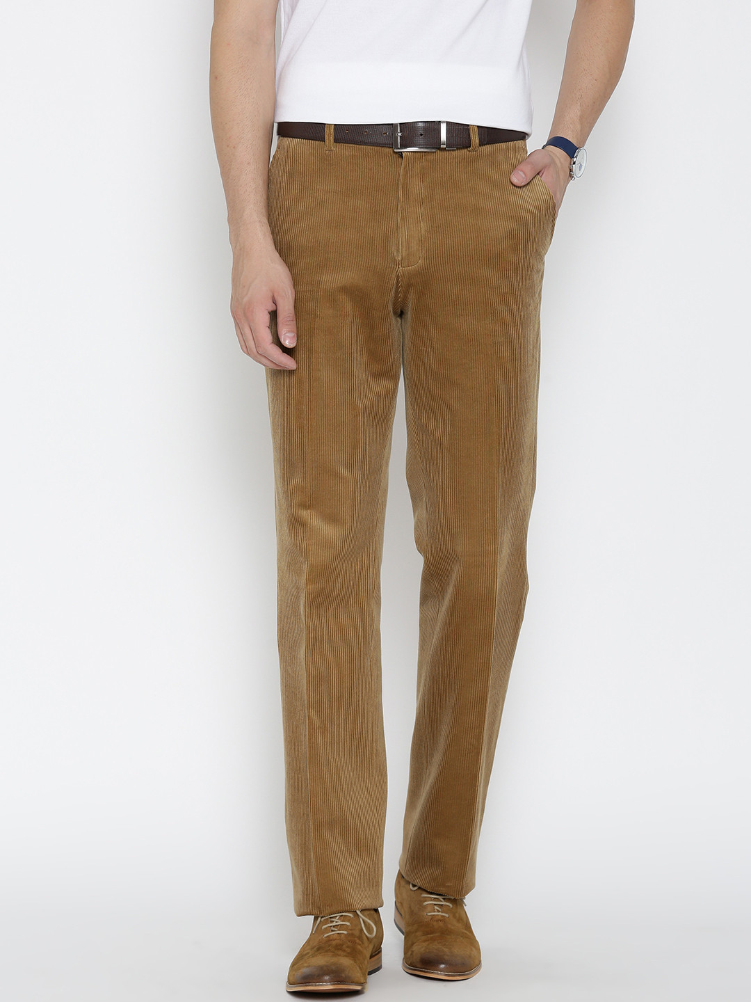 

Blackberrys Men Khaki Solid Corduroy Trousers