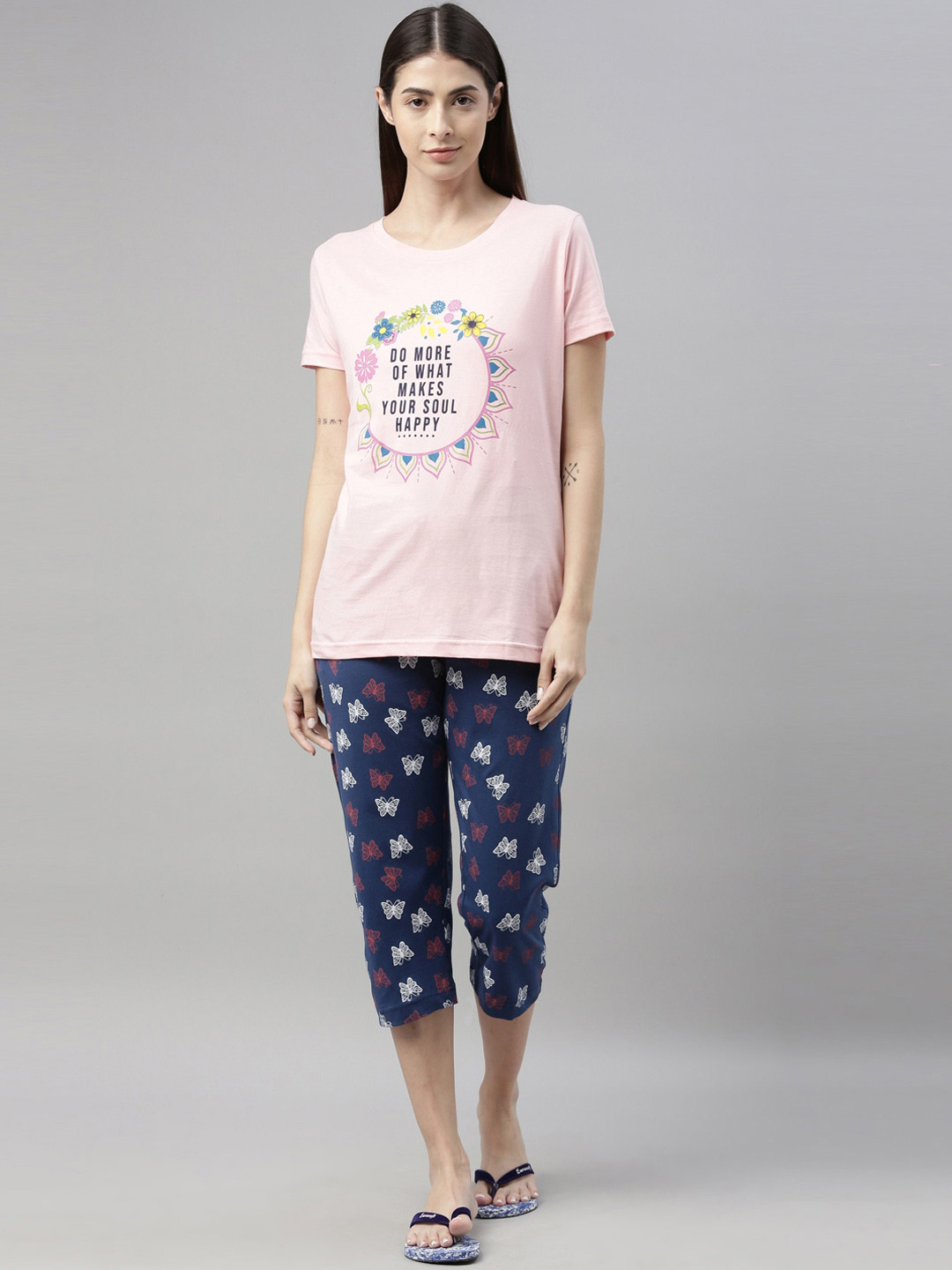 

Kryptic Women Pink & Blue Printed Pure Cotton Night suit