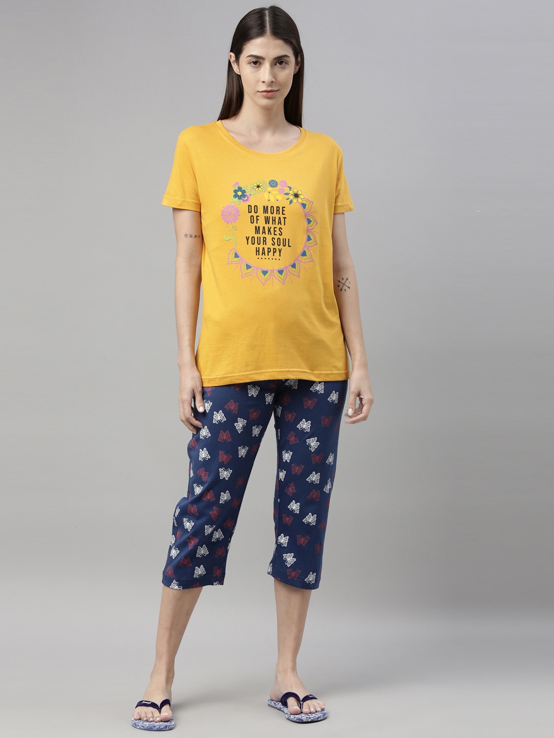 

Kryptic Women Mustard & Blue Printed Night suit