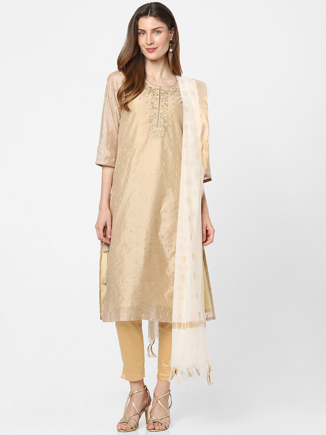 

Indifusion Floral Motifs Woven Design Tasselled Dupatta, White