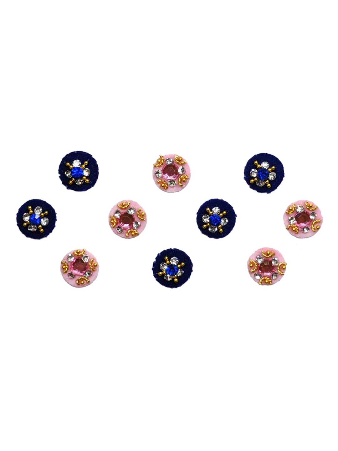 

Comet Busters Pink & Navy Blue Stone-Studded Round Shaped Bindis - 10 Pcs, Multi