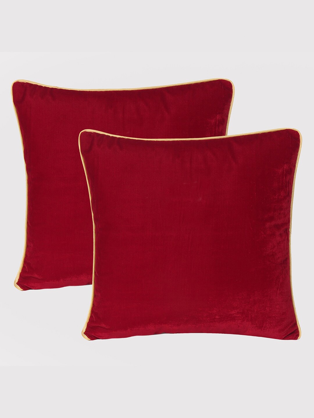 

OUSSUM Maroon & Yellow Set of 2 Velvet Square Cushion Covers