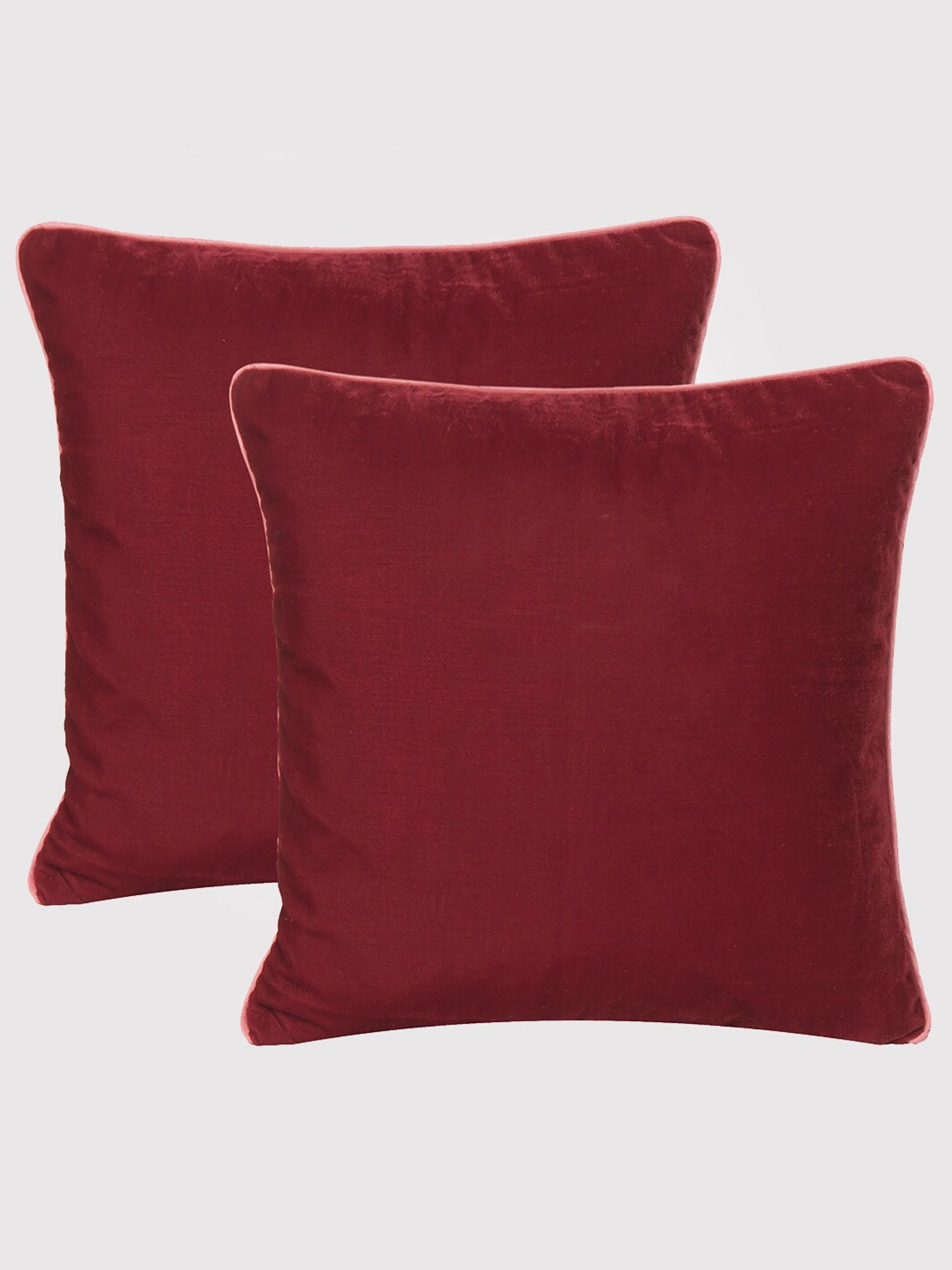 

OUSSUM Maroon & Pink Set of 2 Velvet Square Cushion Covers