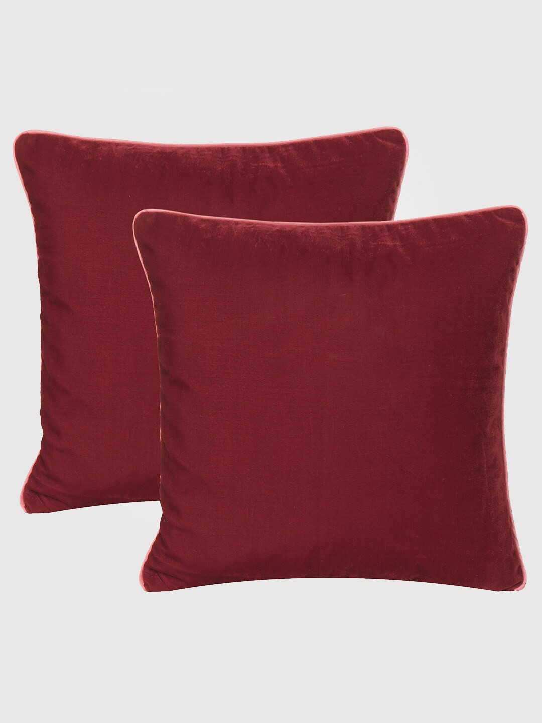 

OUSSUM Maroon & Pink Set of 2 Velvet Square Cushion Covers
