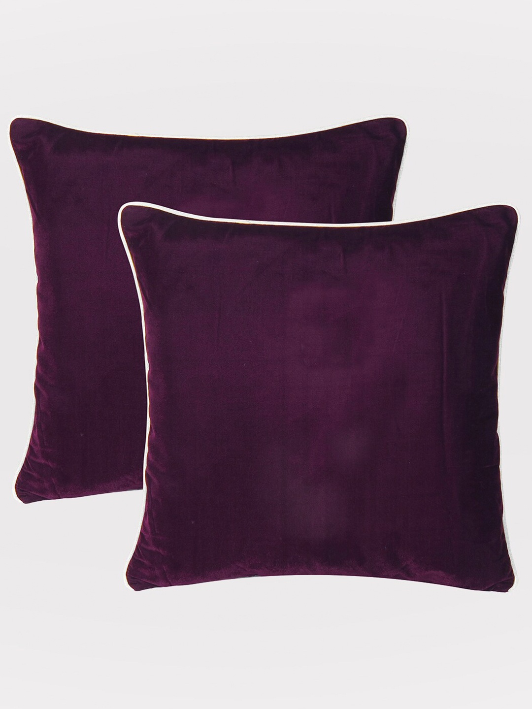 

OUSSUM Purple & White Set of 2 Velvet Square Cushion Covers