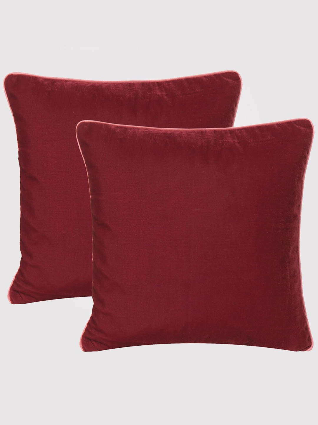 

OUSSUM Maroon & Pink Set of 2 Velvet Square Cushion Covers