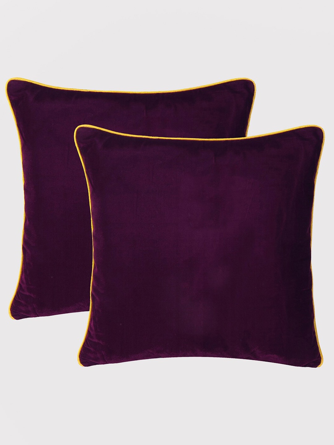 

OUSSUM Violet & Yellow Set of 2 Velvet Square Cushion Covers