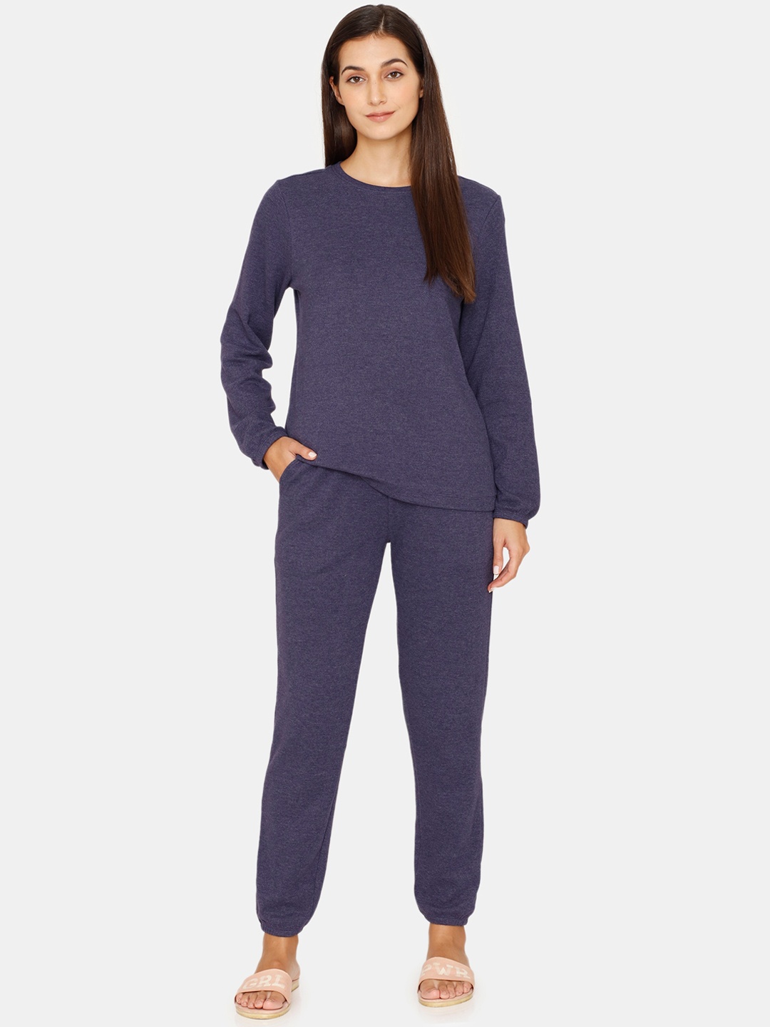 

Zivame Women Blue Solid Night suit