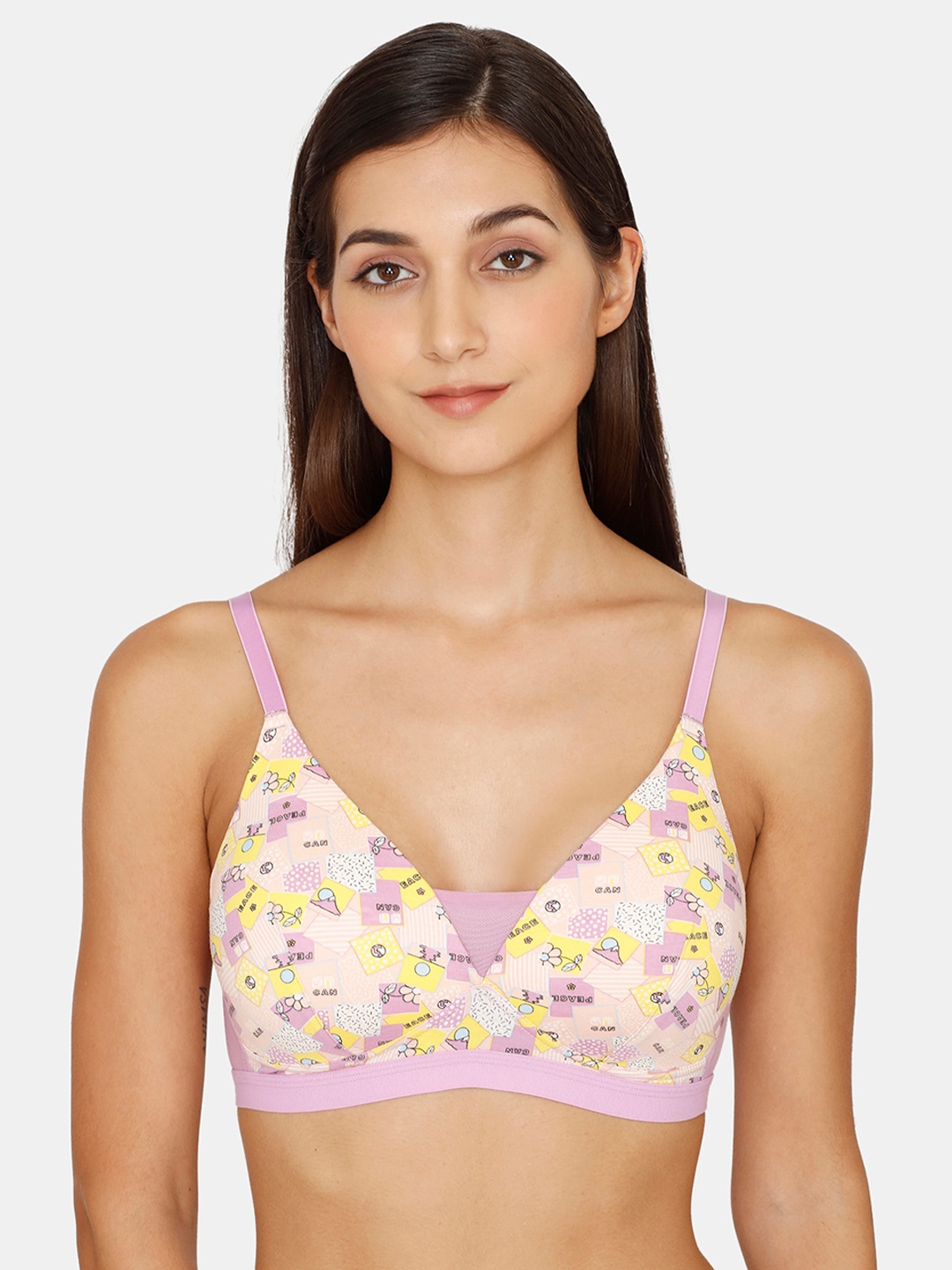 

Zivame Women Pink & Yellow Geometric Lightly Padded Bra