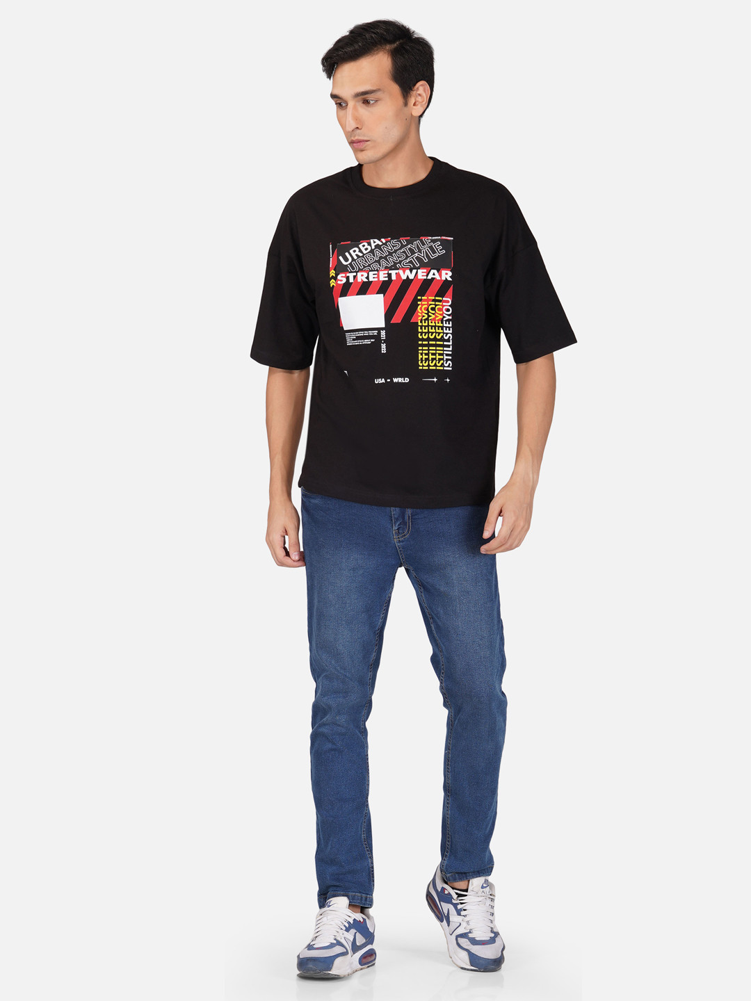 

Tinted Men Black Printed Oversized Cotton T-shirt
