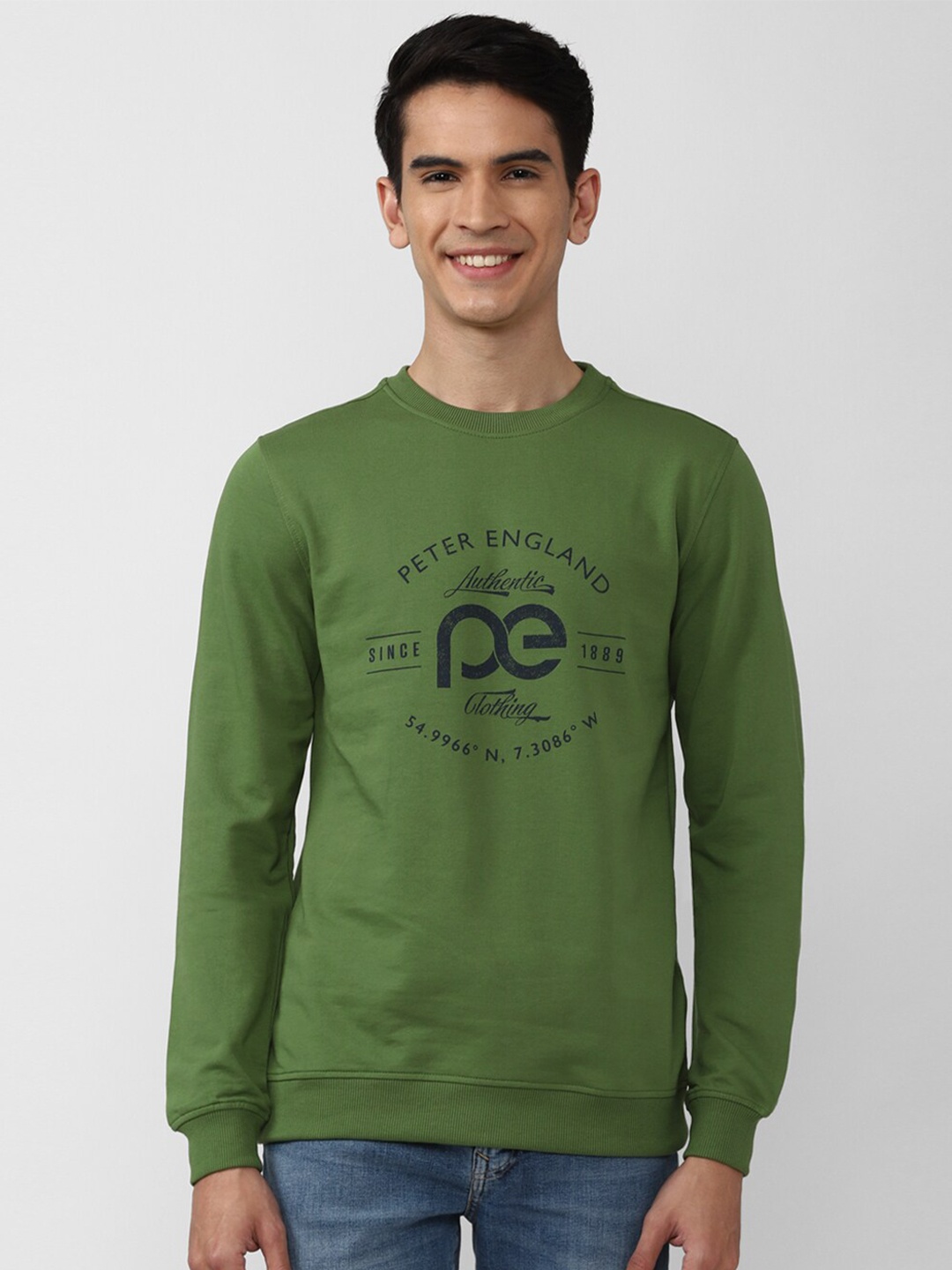 

Peter England Casuals Men Green Printed Sweatshirt